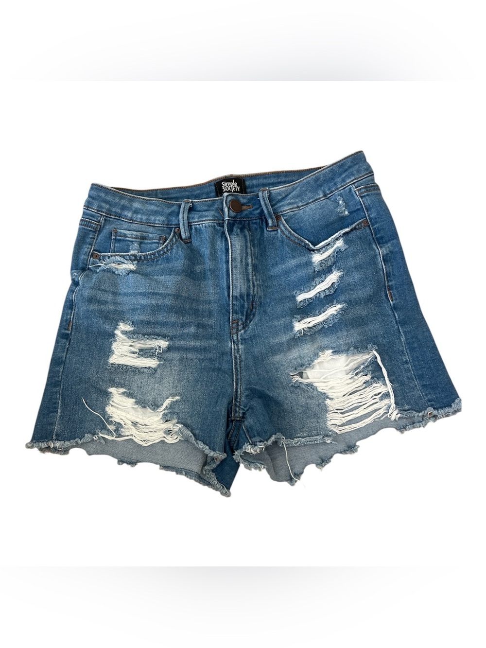 Distressed High-Rise Denim Shorts - Blue Size 9/29